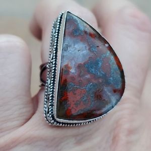 New Huge Seam Agate Antique Design 925 Silver Statement Ring.